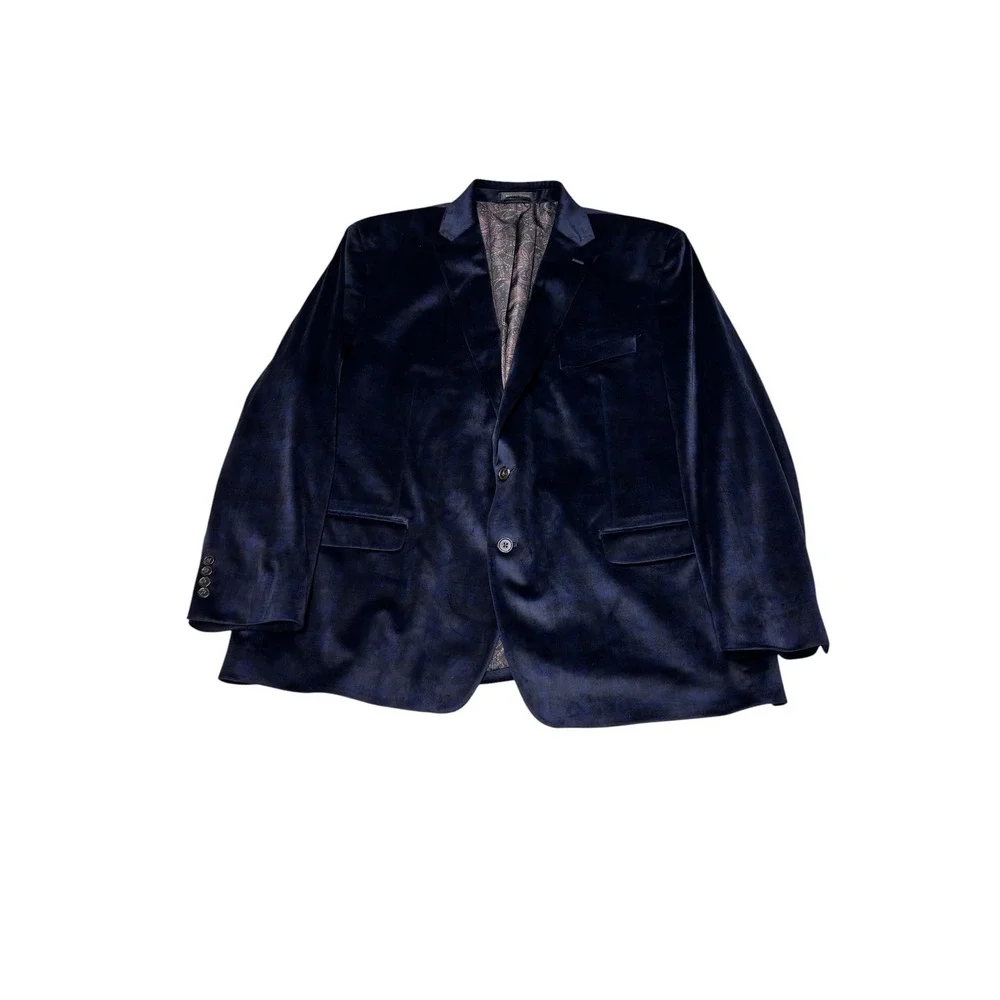 Lauren Ralph Lauren Mens 50R Navy Blue Velvet  Blazer Paisley Lining Coat